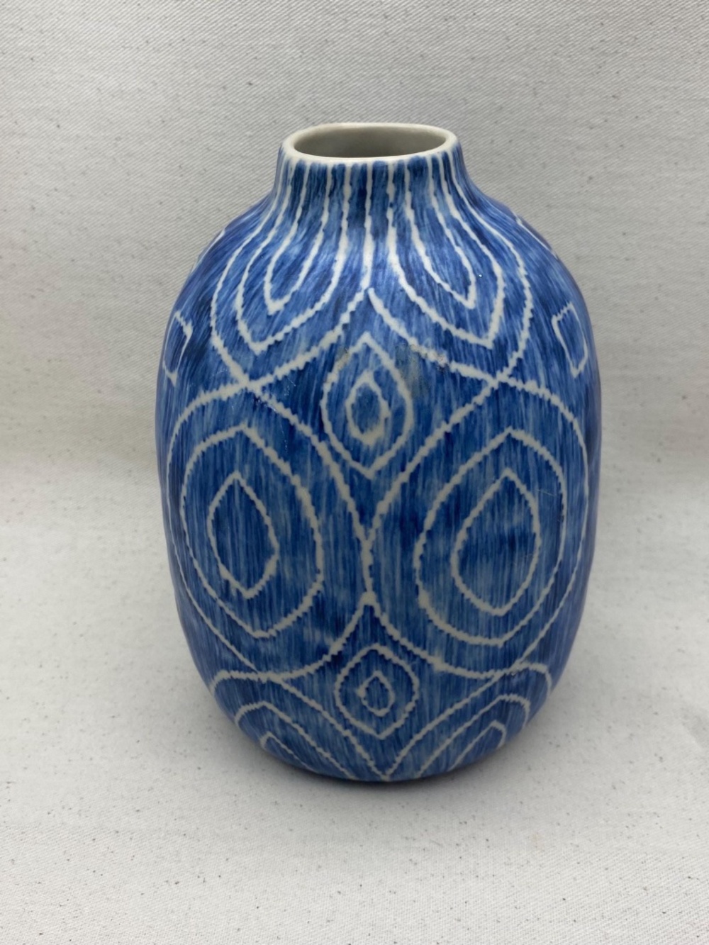 Handmade Blue And White Boho Coastal Ceramic Vase Made in Thailand